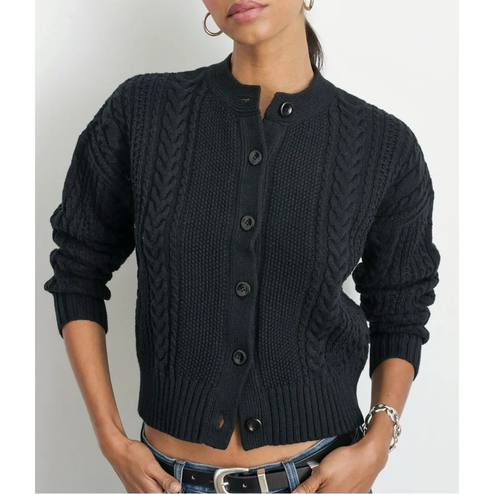 Alex Mill Cable Knit Nico Chunky Cardigan - Black Drop Shoulder Button Up Cardi - Picture 1 of 11